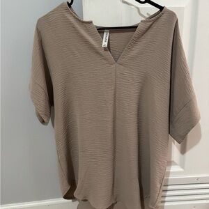 Elegant Taupe V-Neck Blouse